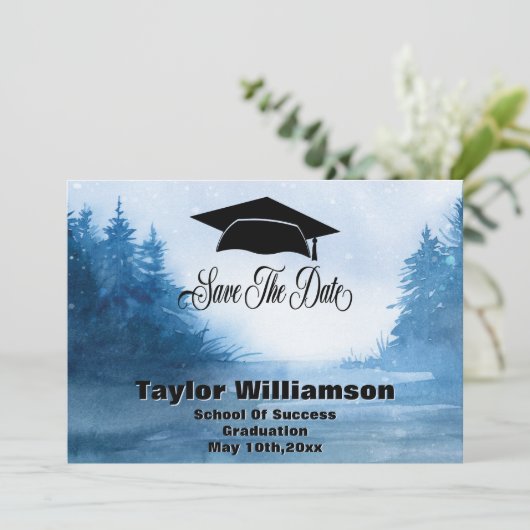 Abschluss Save the Date Schule Rustikale Bäume (Stehend Vorderseite)