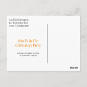 Abschluss Save the Date Schwarz Orange Custom Postkarte (Rückseite)