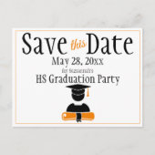 Abschluss Save the Date Schwarz Orange Custom Postkarte (Vorderseite)