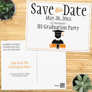 Abschluss Save the Date Schwarz Orange Custom Postkarte