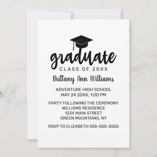 Abschluss Save the Date Schwarze Typografie Weiß Ankündigung (Rückseite)