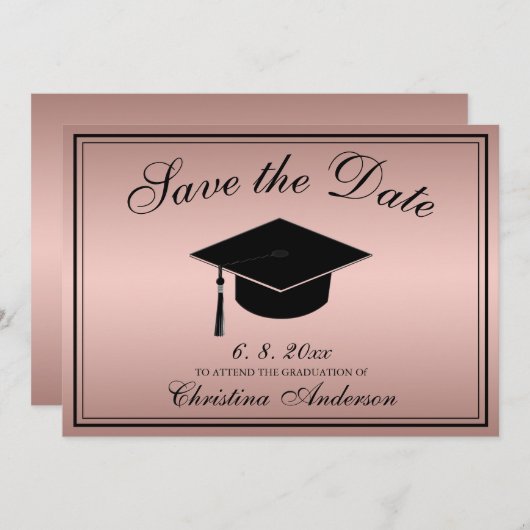 Abschluss Save the Date Script Rose Gold Einladung (Vorne/Hinten)