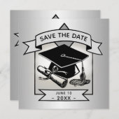 Abschluss Save the Date Silver Grad Cap Elegant Ankündigung (Vorne/Hinten)