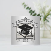 Abschluss Save the Date Silver Grad Cap Elegant Ankündigung (Stehend Vorderseite)