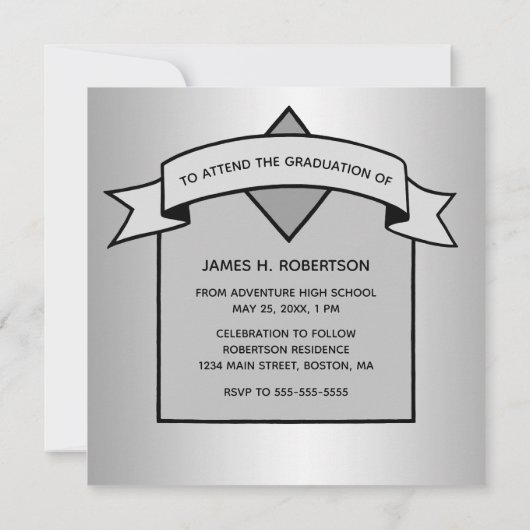 Abschluss Save the Date Silver Grad Cap Elegant Ankündigung (Rückseite)