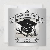 Abschluss Save the Date Silver Grad Cap Elegant Ankündigung (Vorderseite)