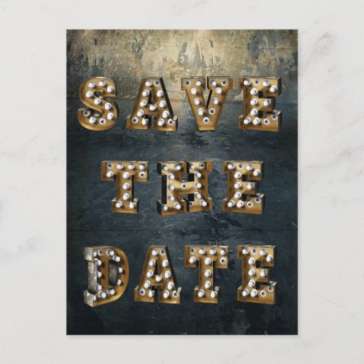 Abschluss-Save the Date Theater-Licht-Buchstaben Ankündigungspostkarte (Vorderseite)