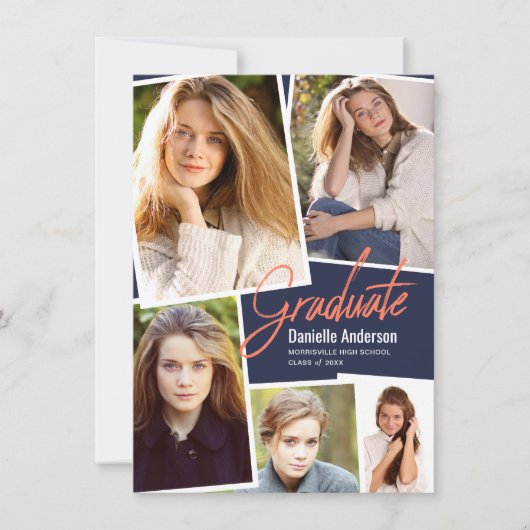 Abschluss Scattered Foto Collage Modernes Skript Ankündigung (Vorderseite)