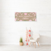 Abschluss-Schild, Kraftpapier Rosa Hydrangea  Banner (Insitu)