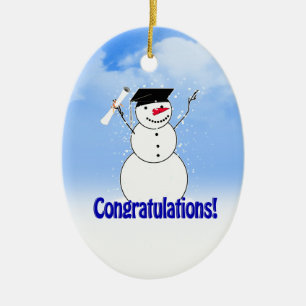 Abschluss-Schneemann mit Diplom Keramik Ornament