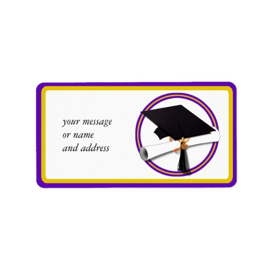 Abschluss School Colors Lila und Gold Adressaufkleber (Vorne)