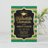 Abschluss - Schwarz-grüne Streifen Einladung (Stehend Vorderseite)