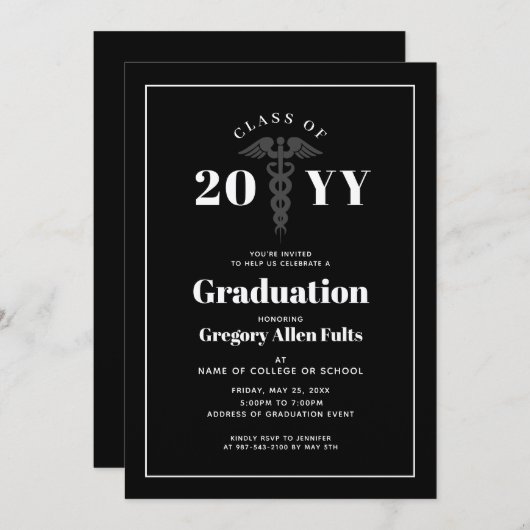 Abschluss schwarz und weiß einladung (Vorne/Hinten)
