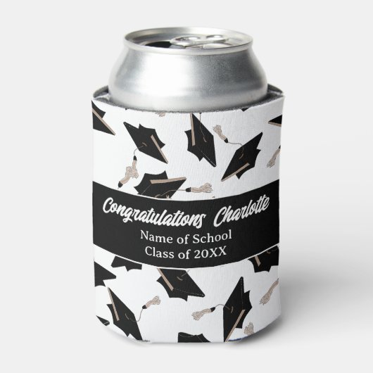 Abschluss Schwarz-weiß Caps Party Lieferungen Dosenkühler (Kanne Vorderseite)
