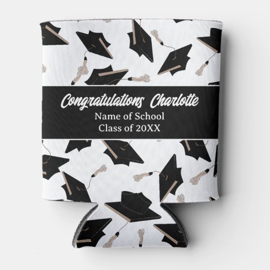 Abschluss Schwarz-weiß Caps Party Lieferungen Dosenkühler (Vorderseite)