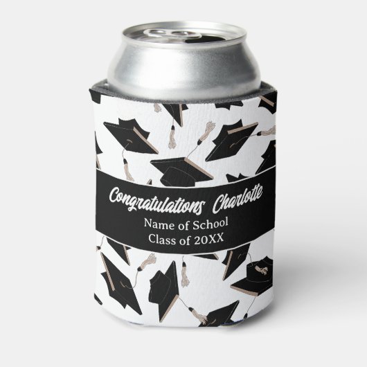 Abschluss Schwarz-weiß Caps Party Lieferungen Dosenkühler (Kanne Rückseite)