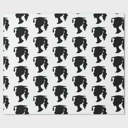Abschluss Schwarz-weiß Girl Silhouette Geschenkpapier (Flach)