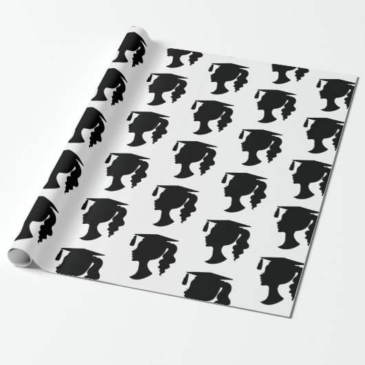 Abschluss Schwarz-weiß Girl Silhouette Geschenkpapier (Ungerollt)