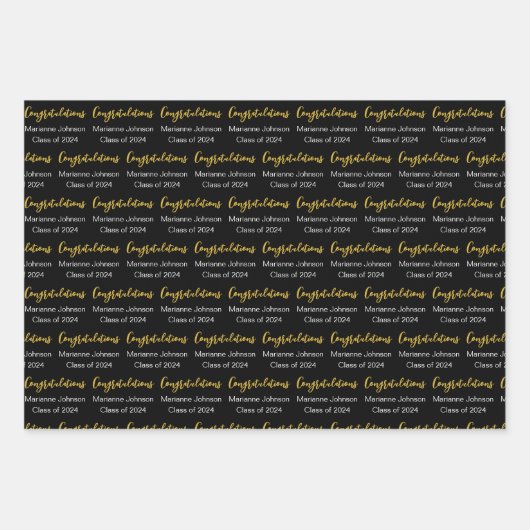 Abschluss Schwarz-weiß Gold Herzlichen Glückwunsch Geschenkpapier Set (Vorderseite 2)