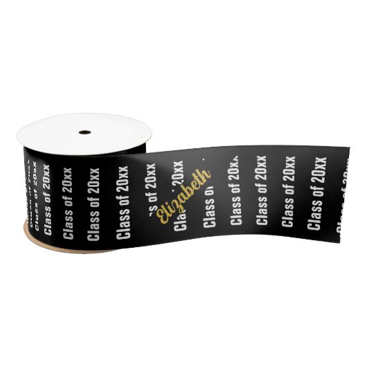 Abschluss Schwarz Weiß und Gold Name des Absolvent Satinband (Spule)