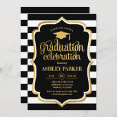 Abschluss - Schwarz-weiße Streifen Einladung (Vorne/Hinten)