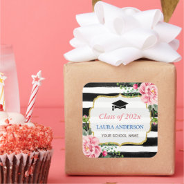 Abschluss Schwarz-weißer Streifen Quadratischer Aufkleber