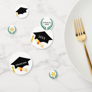 Abschluss, schwarze Mütze, Lorbeerkugel & Sterne C Konfetti