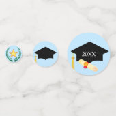 Abschluss, schwarze Mütze, Lorbeerkugel & Sterne C Konfetti (Vorderseiten)