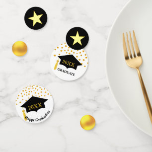 Abschluss schwarze Mütze und goldene Tischkonfetti Konfetti