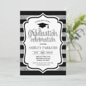 Abschluss - Schwarze Silberstreifen Einladung (Stehend Vorderseite)