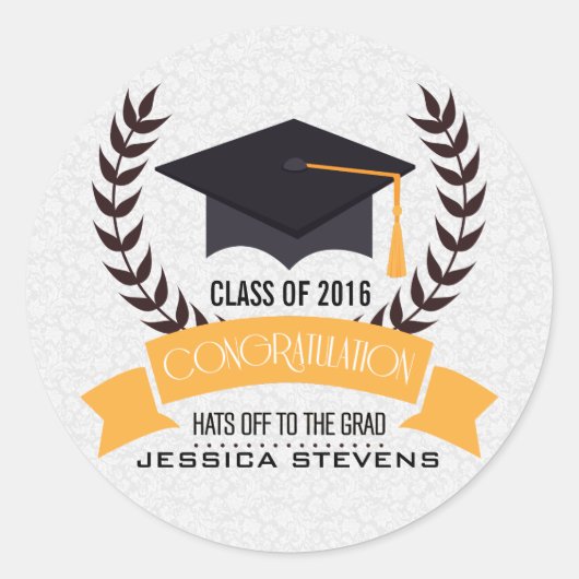 Abschluss, schwarzer Hut und Kranz Runder Aufkleber (Vorderseite)