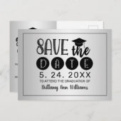 Abschluss Schwarzer Typografie Silber Ankündigungspostkarte (Vorne/Hinten)