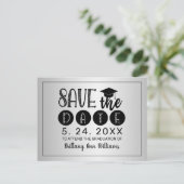 Abschluss Schwarzer Typografie Silber Ankündigungspostkarte (Stehend Vorderseite)