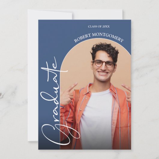 Abschluss Script Arch Foto Blue Einladung (Vorderseite)