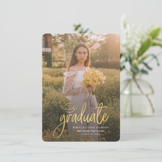 Abschluss Script Foto Grad Open House 2025 Einladung (Stehend Vorderseite)