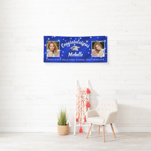 Abschluss Script Foto Royal Blue Silver Stars Banner (Insitu)