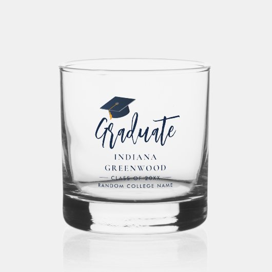 Abschluss Script Navy Blue Personalisiert Keepake Whiskyglas (Vorderseite)