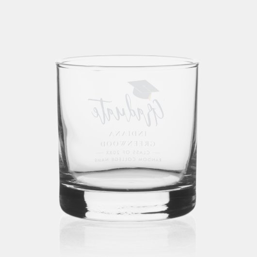 Abschluss Script Navy Blue Personalisiert Keepake Whiskyglas (Rückseite)