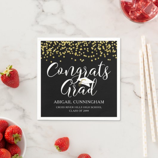 Abschluss Script Typografy GLÜCKWUNSCH GRAD Black Serviette (Beispiel)