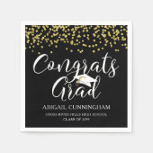 Abschluss Script Typografy GLÜCKWUNSCH GRAD Black Serviette (Vorderseite)