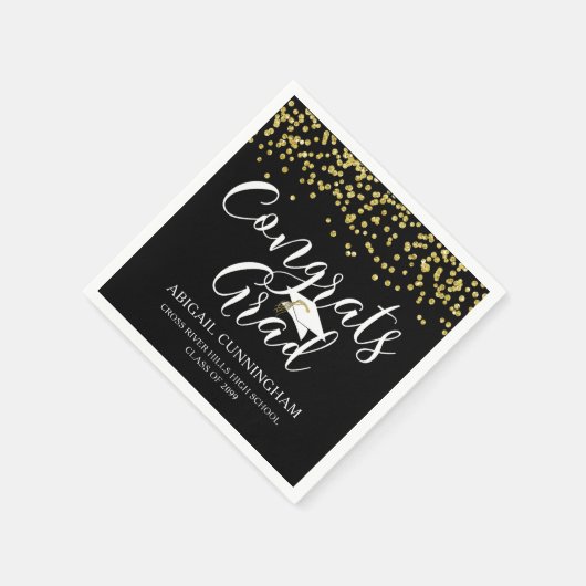 Abschluss Script Typografy GLÜCKWUNSCH GRAD Black Serviette (Ecke)