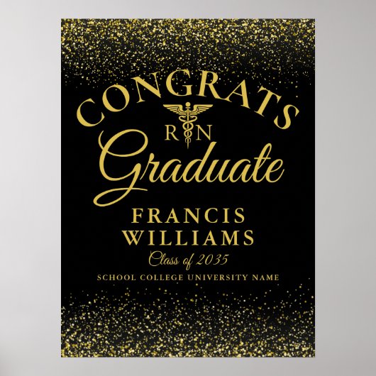Abschluss-Sign für Schwarz und Gold Glitzer Poster (Vorne)