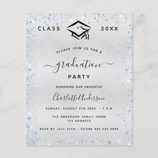 Abschluss silber-hellblau-Haushaltseinladung Flyer (Vorne)