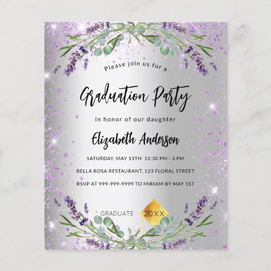 Abschluss Silber-Lavendel-Haushaltseinladung Flyer (Vorne)