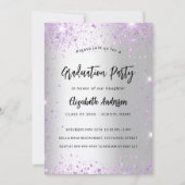 Abschluss silber violett lila Glitzern Einladung (Vorderseite)