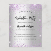 Abschluss silber violett lila Glitzern Einladungspostkarte (Vorderseite)