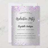 Abschluss silber violett lila Glitzern Luxus Einladung (Vorderseite)