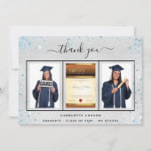 Abschluss Silberblaues Foto Dankeskarte (Vorderseite)