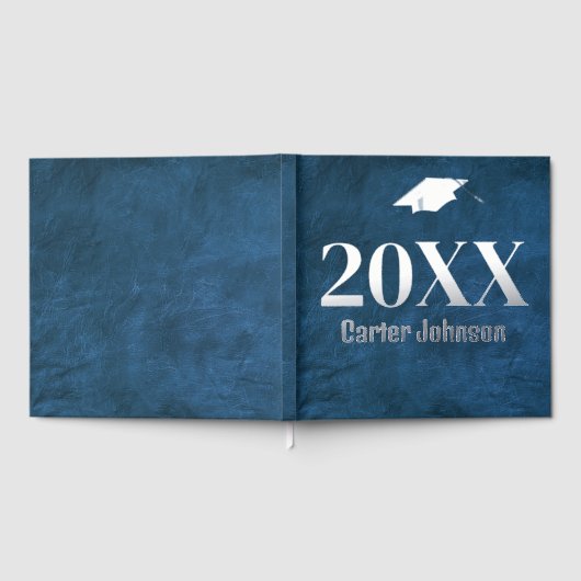 Abschluss-Silberfolie auf blauem Leder Gästebuch (Voll)