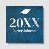 Abschluss-Silberfolie auf blauem Leder Gästebuch (Vorderseite)